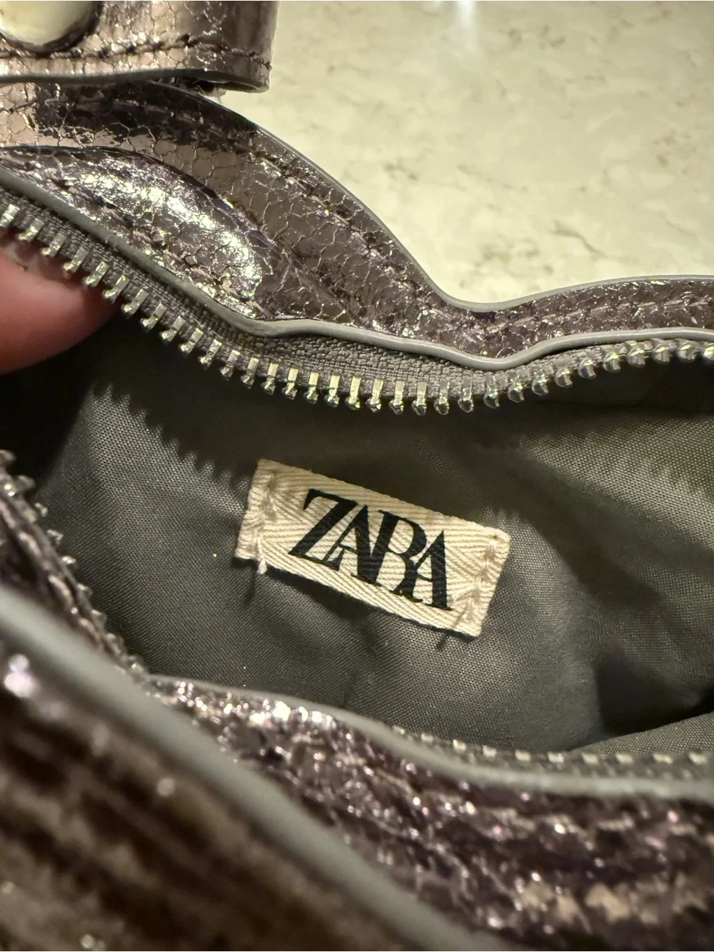 Zara Metallic Heart Mini Bag in Shimmery Dark Purple